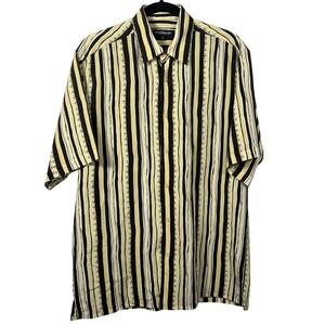 Bassiri Uomo Yellow Brown Men's Small Short Sleeve Microfiber Shirt stripes‎
